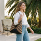 Woven Crochet Hobo Bag with Striped Pattern Slouchy Shoulder Handbag Lightweight Knit Tote