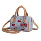 Denim Cherry Boston Handbag with Top Handles