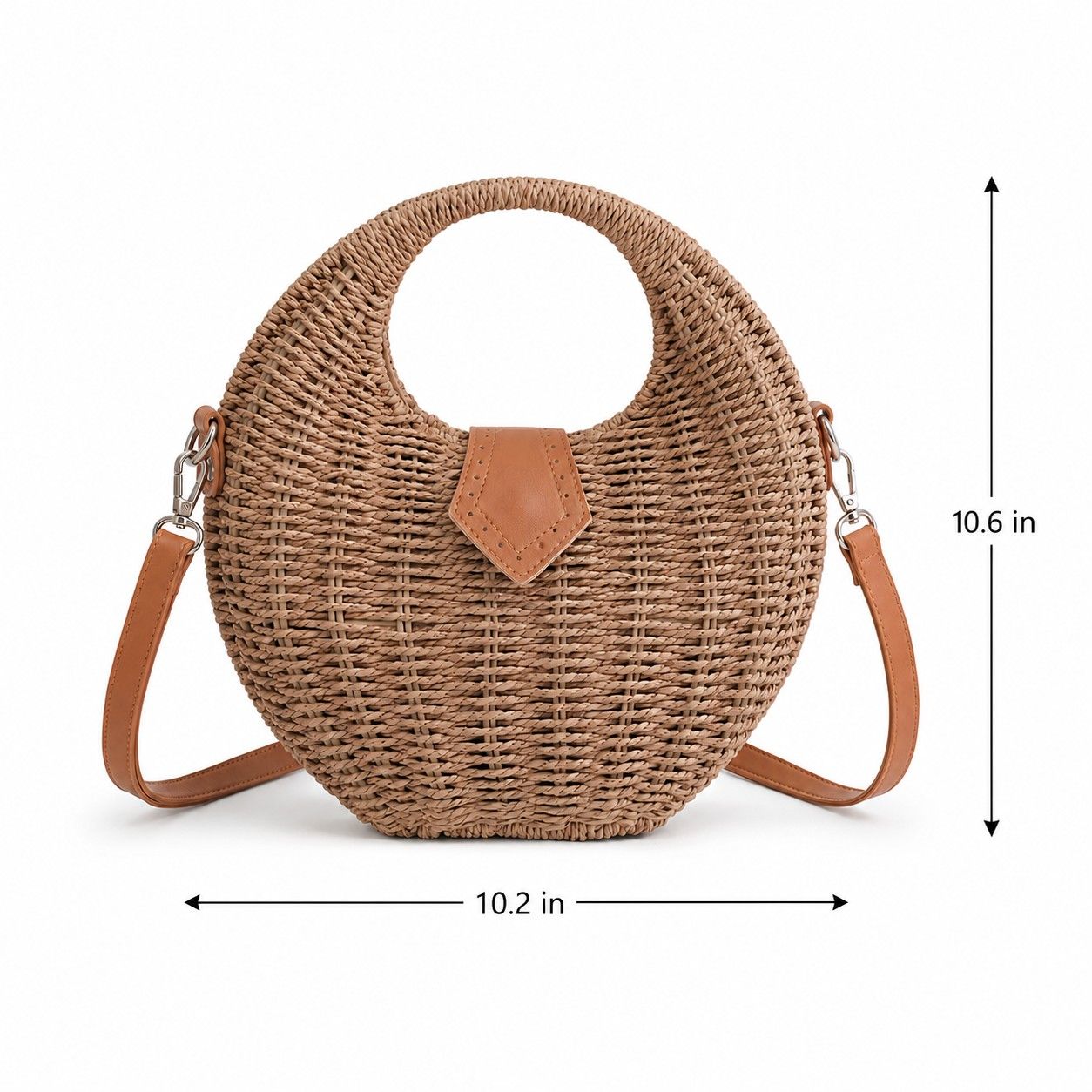 Round Woven Top Handle Crossbody Bag with Magnetic Snap and Detachable Strap