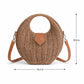 Round Woven Top Handle Crossbody Bag with Magnetic Snap and Detachable Strap