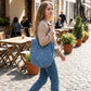 Embroidered Floral Bucket Tote Bag with Shoulder Handles