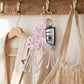 Pink Macrame Flower Bag Charm with Beads Braided Tassels and Star Clip