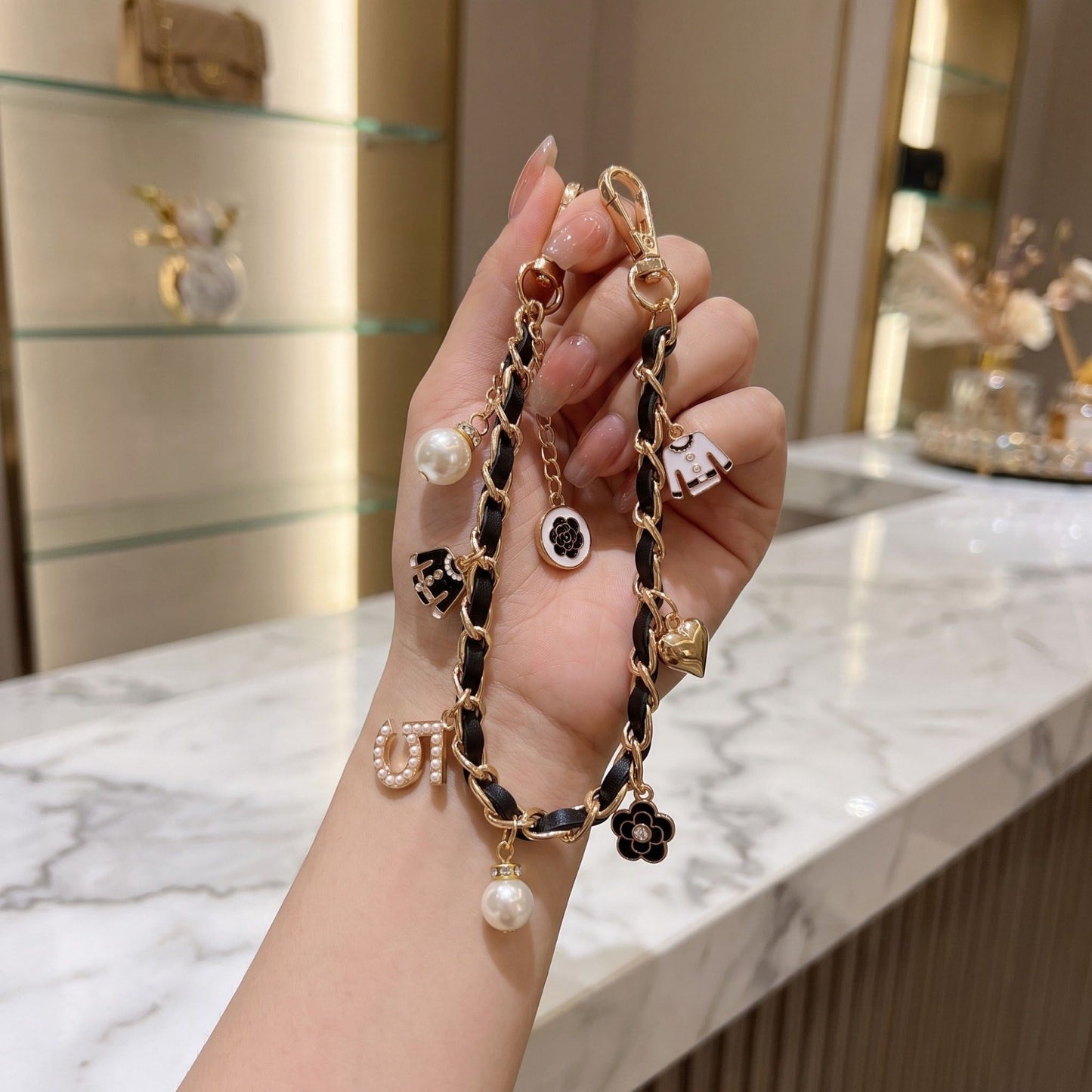 Decorative Chain Bag Strap with Charms and Swivel Clasps