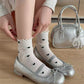 5-Pair Set Frilly Crew Socks with Valentine Heart Pattern and Ruffle Trim Breathable Knit Design for Flats or Loafers