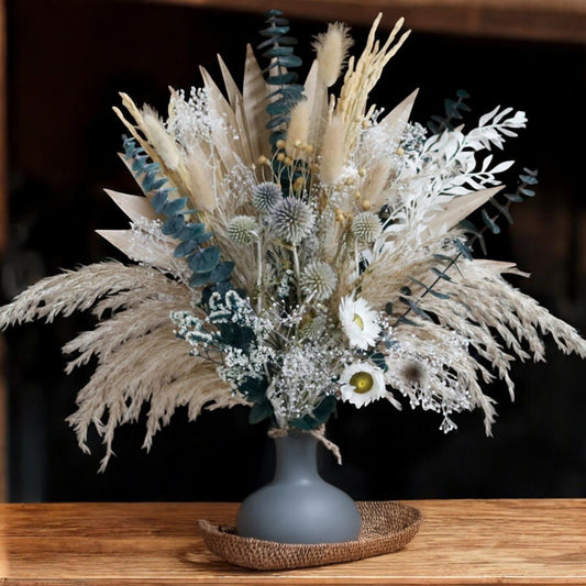 Elegant Dried Flowers Pampas and Eucalyptus Arrangement, 17.8 Inches