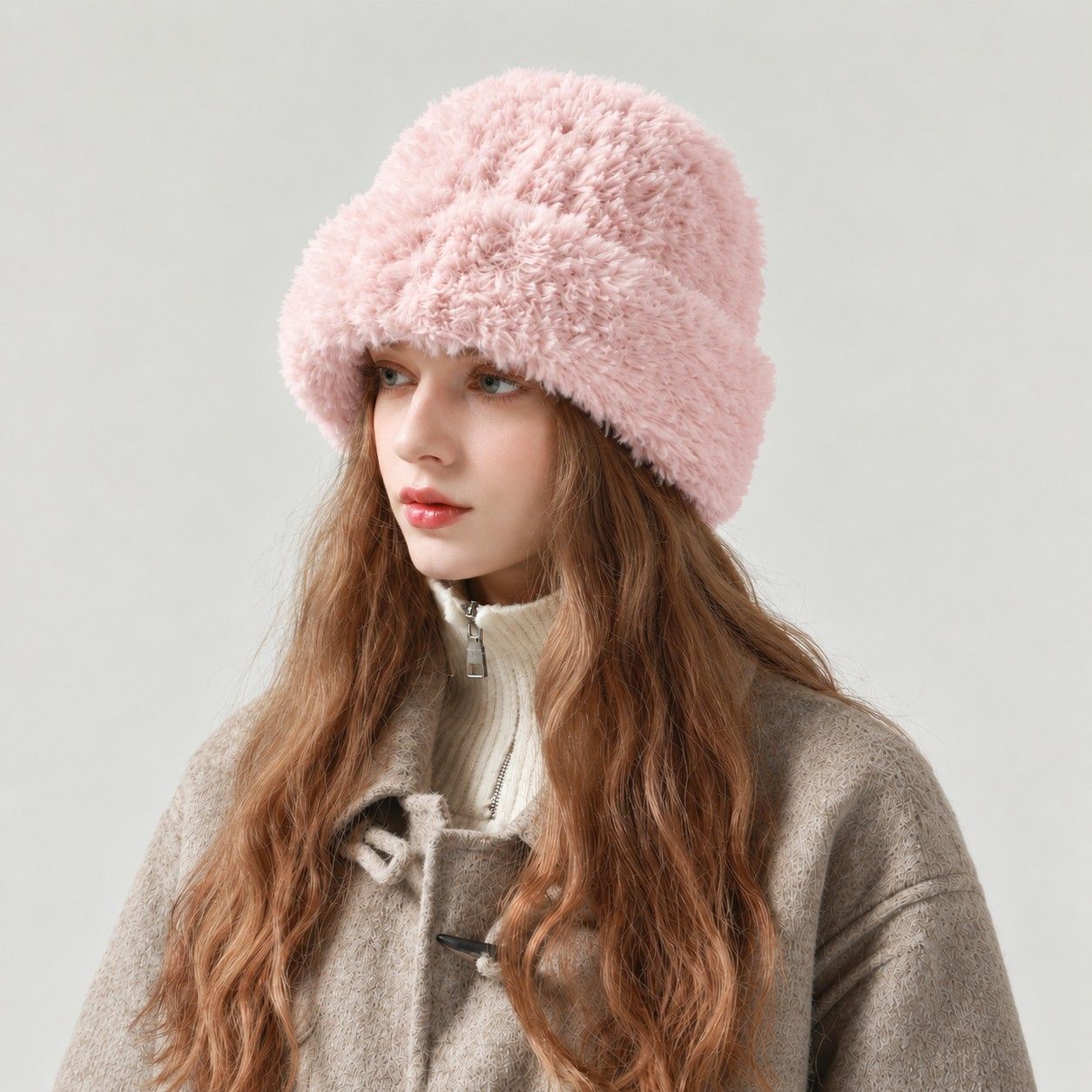 Fuzzy Knit Beanie Hat Soft Plush Cuffed Winter Cold Weather Cap