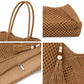 Open Weave Beach Tote Bag with Zip Closure Rope Handles and Tassel Accent