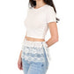 Ruffled Lace Overlay Waist Belt with Scalloped Hem and Ribbon Tie 45.5in
