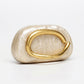 Marbled Acrylic Clutch Bag with Sculptural Gold Tone Handle Statement Evening Handbag 7.5x4x2.7 in