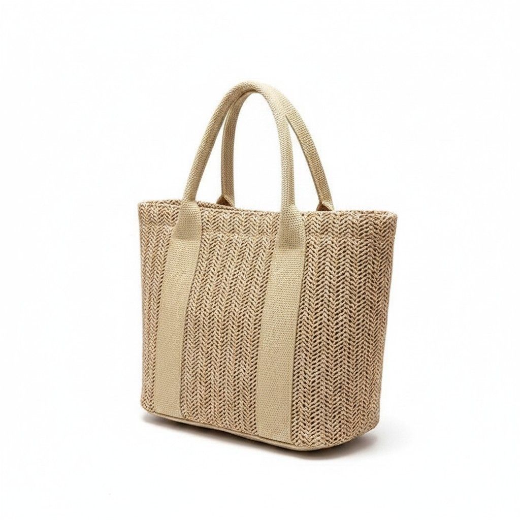 Woven Straw Tote Bag with Wide Shoulder Straps Lightweight Crochet Knit Small Tote Bag