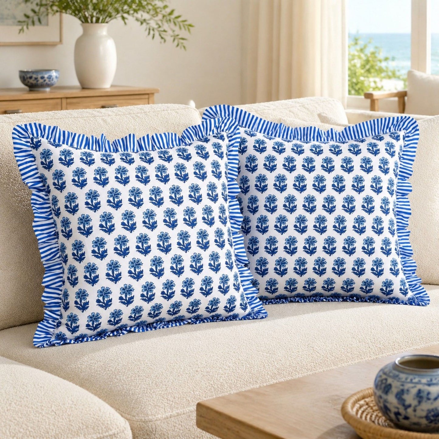 2 Pack Floral Lattice Ruffle Decorative Throw Pillow Covers