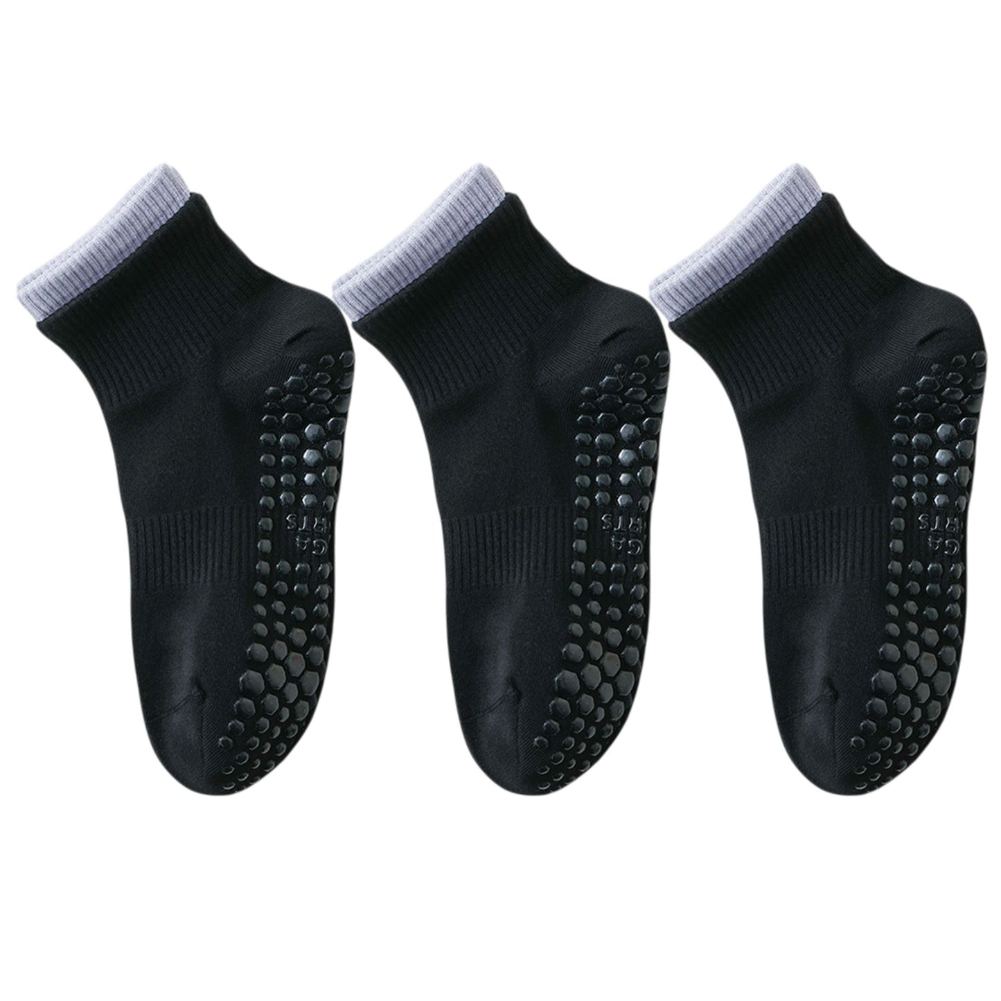 3-Pair Set Short Ankle Grip Socks with Ribbed Cuffs Cushioned Soles and Anti-Slip Bottom for Walking or Yoga