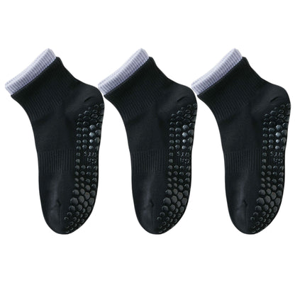 3-Pair Set Short Ankle Grip Socks with Ribbed Cuffs Cushioned Soles and Anti-Slip Bottom for Walking or Yoga