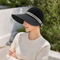 Woven Wide Brim Visor Hat with Striped Band Mesh Crown Adjustable Back Strap