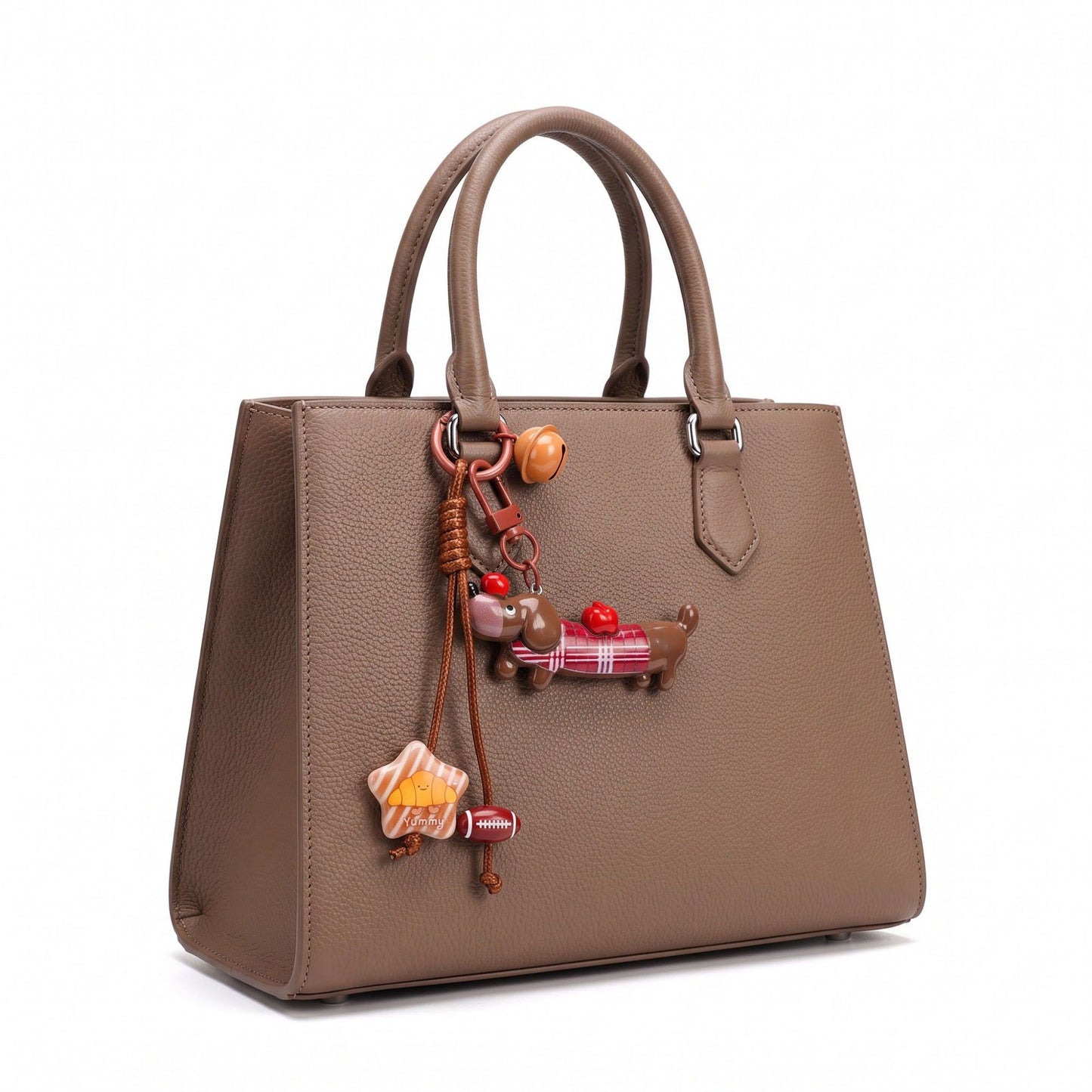 2-Piece Dachshund Dog Keychain Bag Charm Clip with Bell and Dangling Charms
