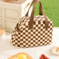 Checkered Insulated Lunch Bag Large Capacity Lunch Tote with Side Pockets for Work