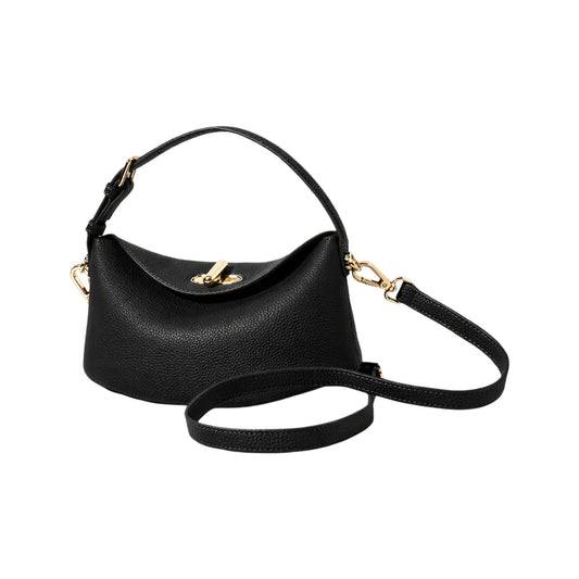 Curved Leather Mini Bag with Convertible Crossbody Strap and Foldover Turn Lock Closure