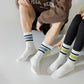 Crew Socks 4-Pack White Base Colorful Ribbed Cuff Striped Design Stretch Comfort Breathable Fit