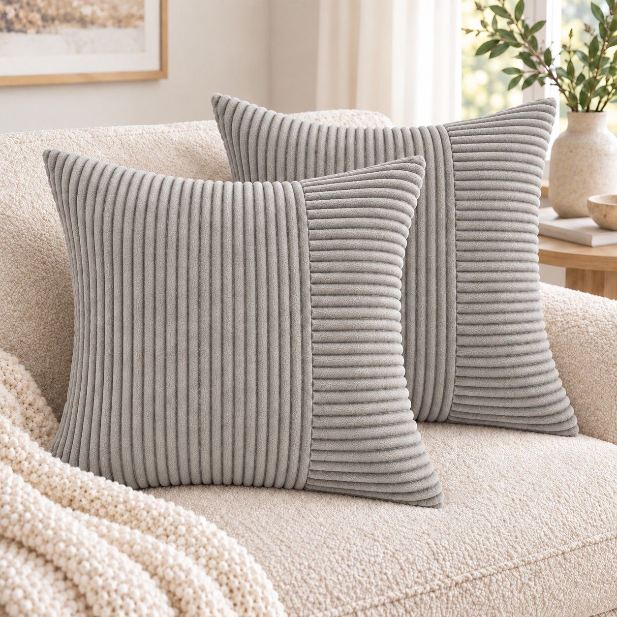 2 Pack Soft Corduroy Throw Pillow Covers 18 x 18 Inch and 12 x 20 Inch