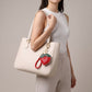 Peach Bag Charm with Braided Leather Loop and Gold Tone Hardware
