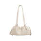Woven Leather Shoulder Satchel with Ruched Top Detail Long Straps and Slouchy Shape