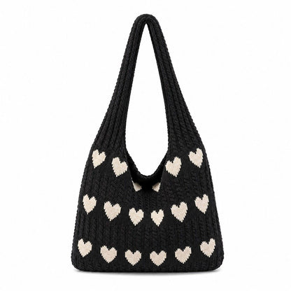 Knitted Heart Tote Bag Large Capacity Casual Shoulder Bag Lightweight Daily Bag