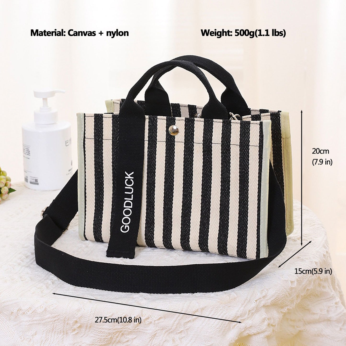 Striped Canvas & Nylon Tote Bag - Multi - functional Shoulder Bag