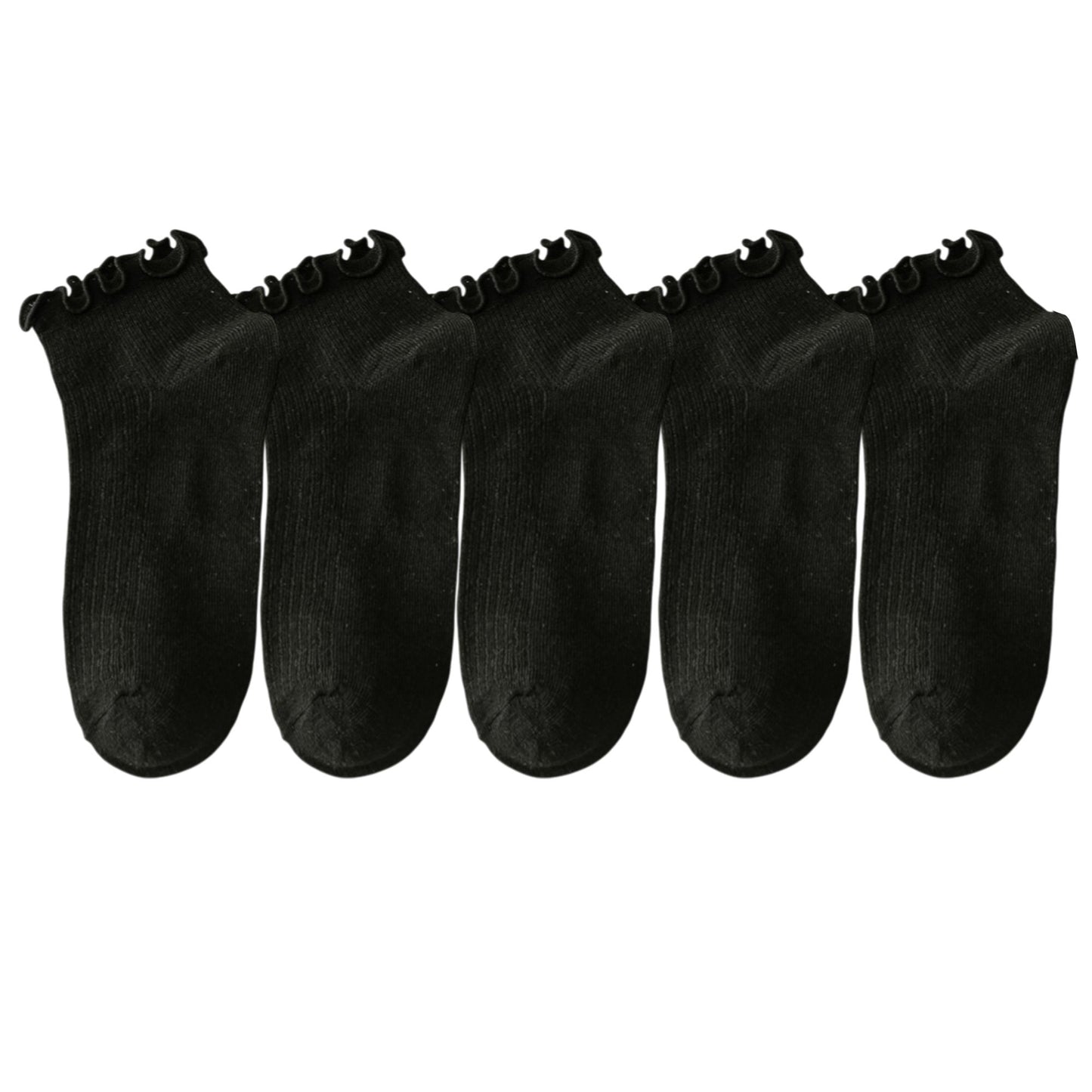 5-Pack Ribbed Ankle Socks with Ruffle Lettuce Trim Soft Stretch Cotton Cute Everyday Style