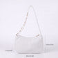 Small Corduroy Shoulder Bag with Mixed Chain Strap and Zip Closure