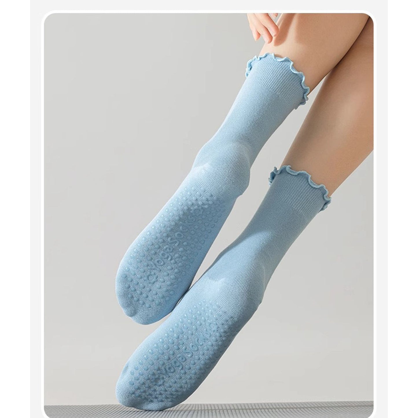 5 Pairs Anti-Slip Crew Yoga Socks Soft Cotton Grip Sole Seamless Toe Design for Pilates Indoor Workouts