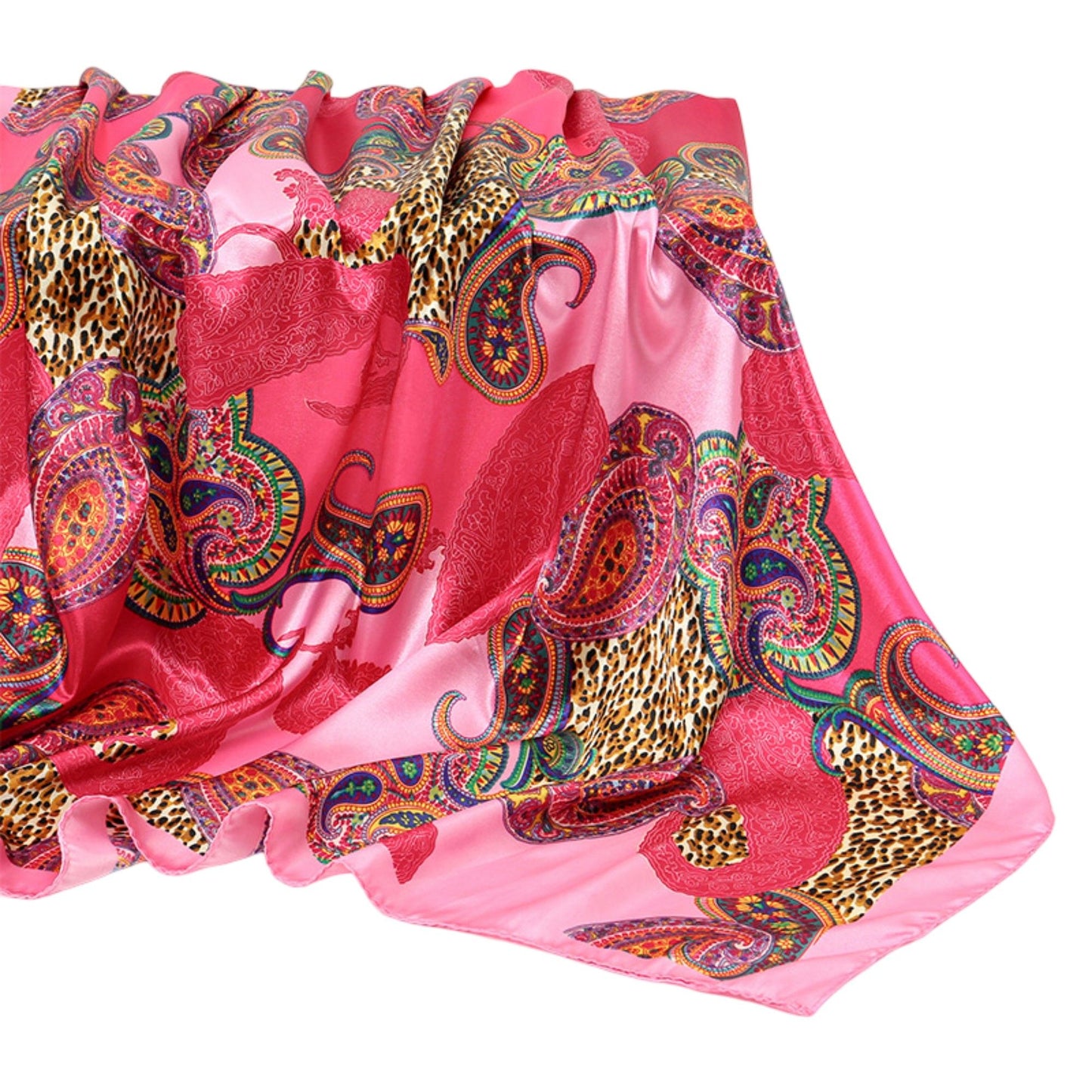 Satin Square Scarf with Paisley Print Pattern