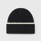 Ribbed Knit Beanie Hat with Contrast Trim and Folded Cuff