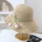 Hand - Crocheted Straw Sun Hat with Floral Accents