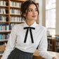 2 Pack Adjustable Pre Tied Long Ribbon Bow Ties for School Uniform Shirts