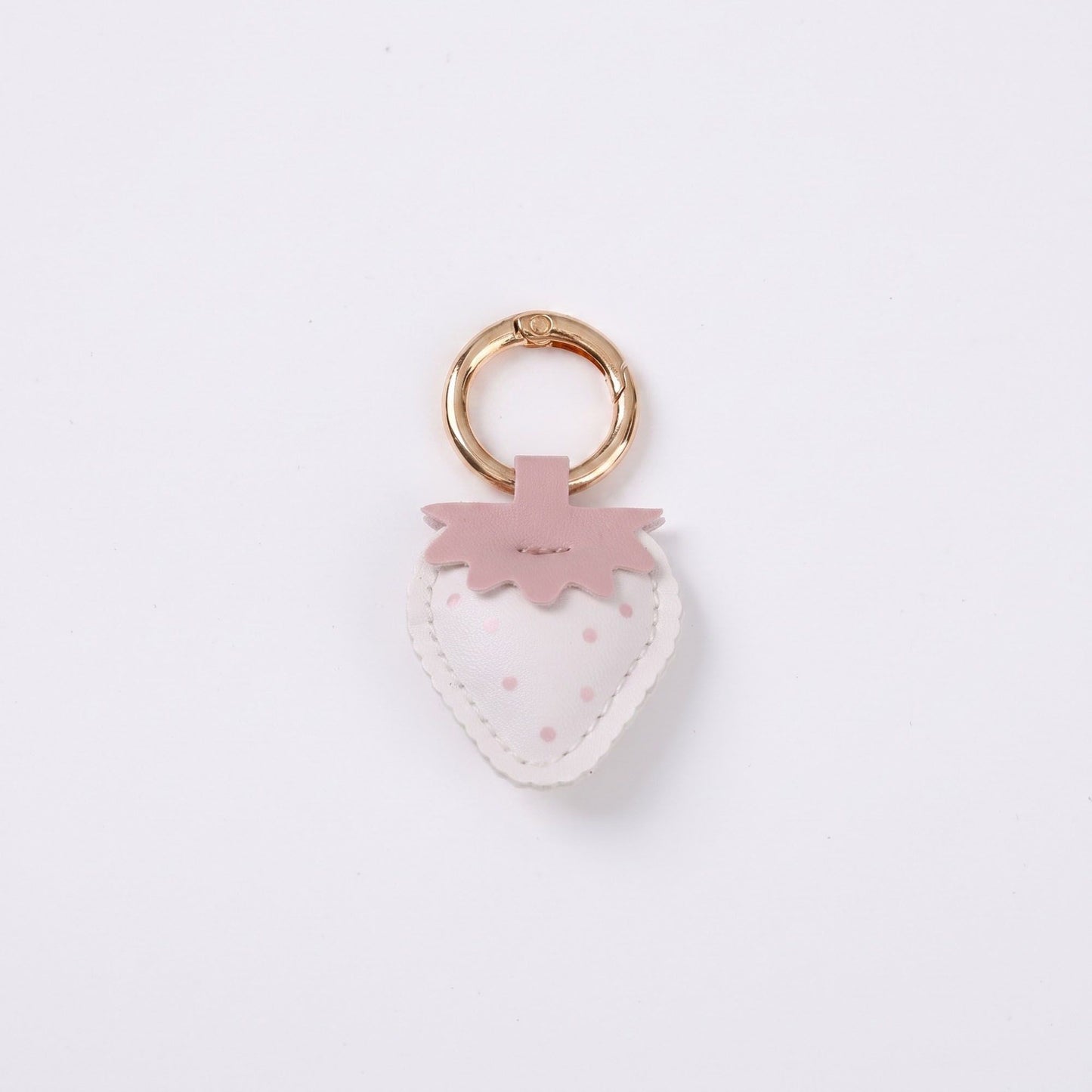 Strawberry Bag Charm with Pink Polka Dots and Gold Tone Ring Clip