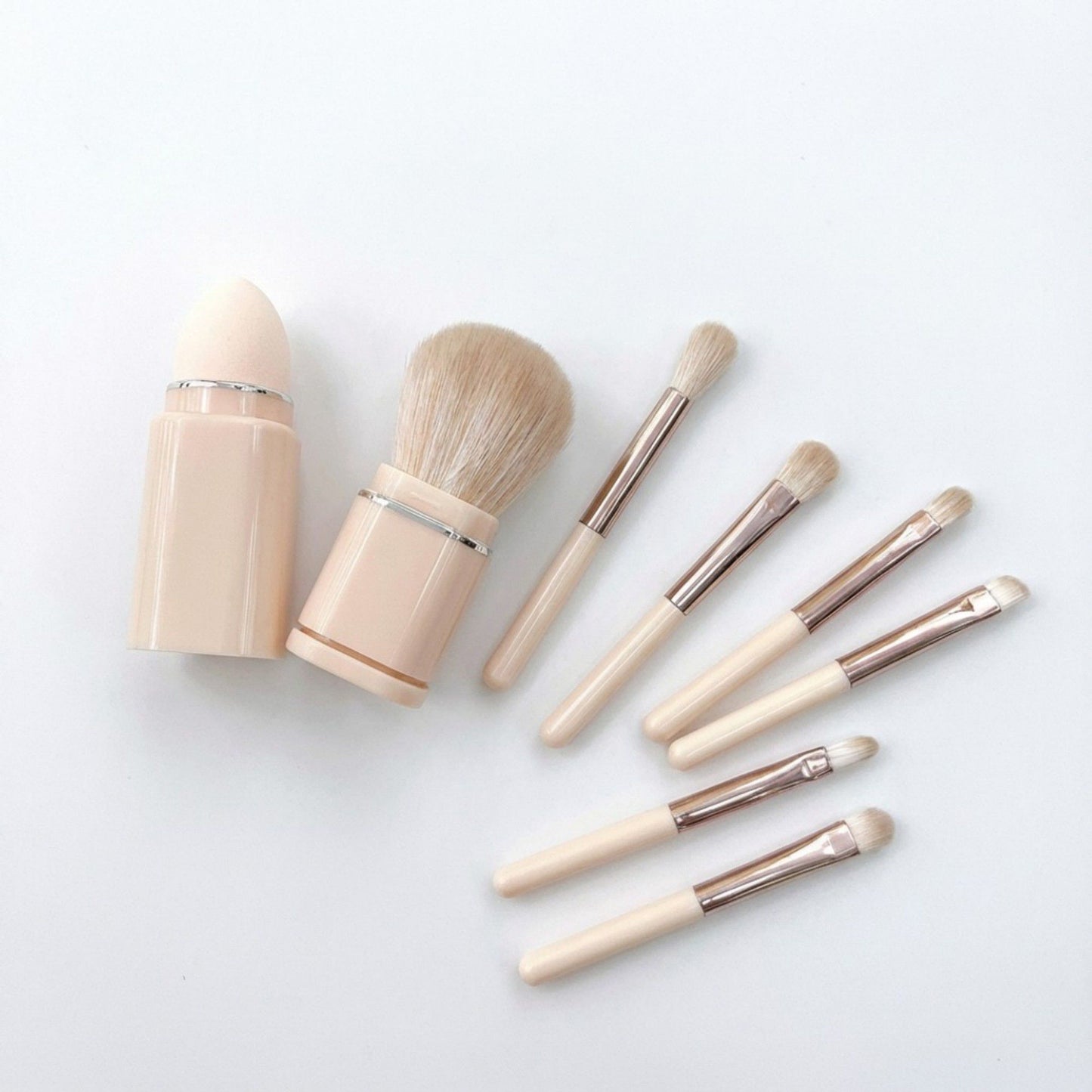 8-Piece Makeup Brush and Sponge Set with Retractable Face Brushes and Travel Storage Case