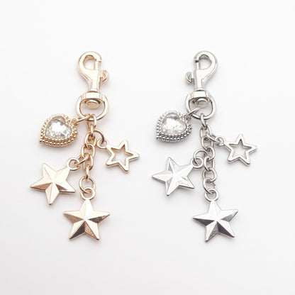 Crystal Heart & Star Multi-Charm Bag Charm Key Chain 2 Pair