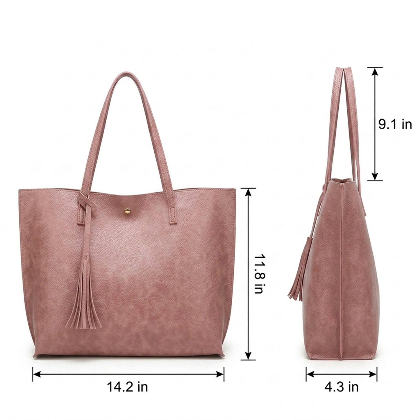 Large Faux Leather Shoulder Tote Bag with Tassel and Magnetic Snap Closure