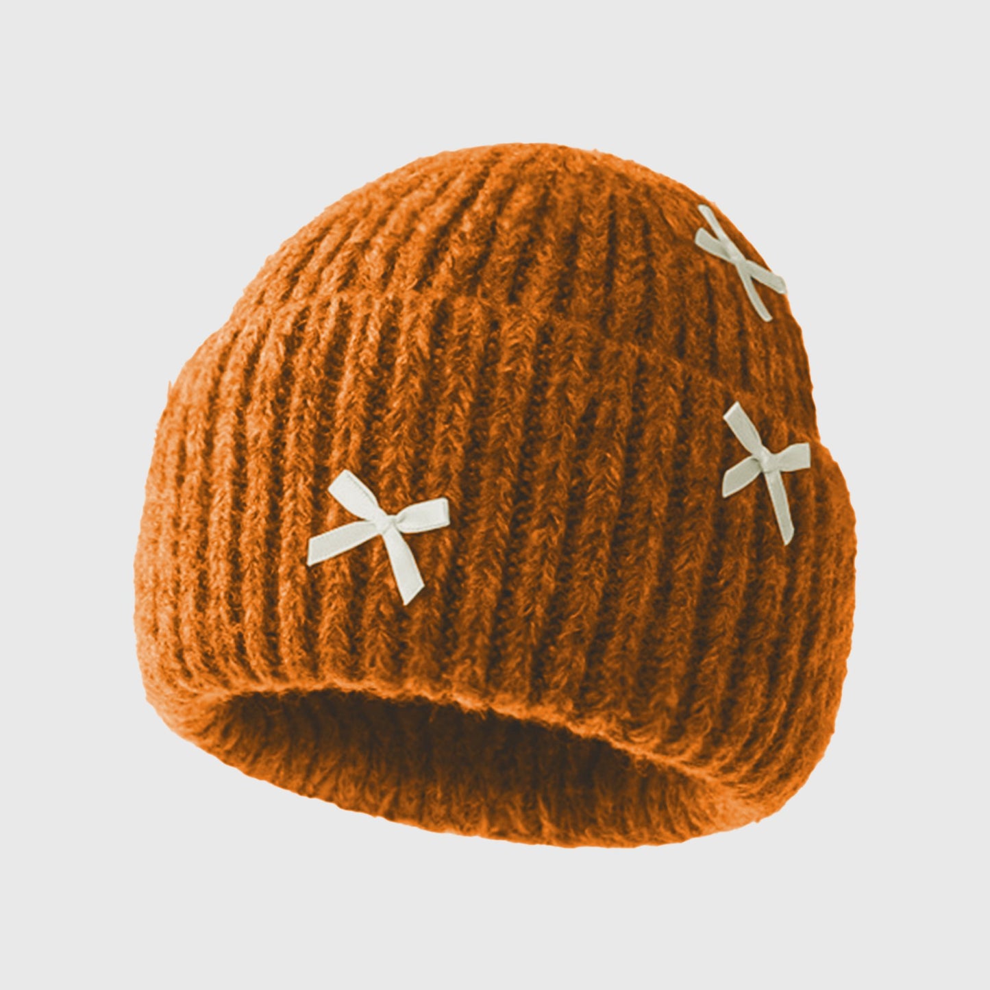 Ribbed Knit Beanie with Bow Accents - Cute Soft Winter Hat for Casual Daily Wear