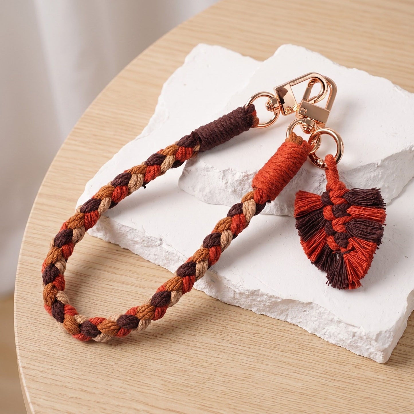 Braided Wrist Strap with Detachable Leaf Charm