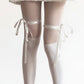 Sheer Over-the-Knee Tights with Satin Ribbon Bow and Scalloped Edge Design