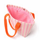 Striped PVC Beach Tote Bag with Magnetic Closure and Zip Pocket