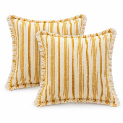 Striped Fringe Decorative Throw Pillow Cover Set of 2