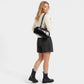East West Faux Leather Bowler Shoulder Bag with Double Handles and Zip Closure
