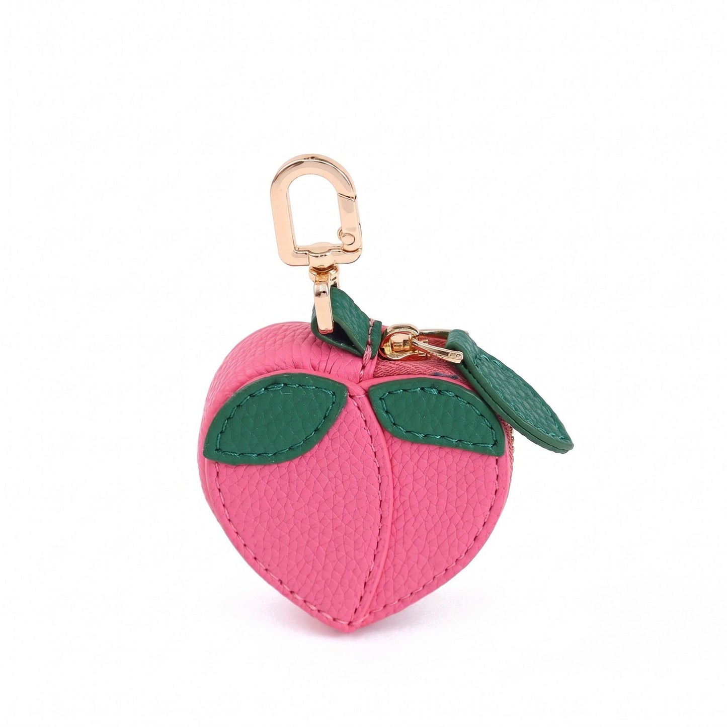 Pear Pouch Bag Charm with Zipper Closure and Gold Tone Clip