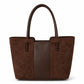 Faux Suede Tote Bag with Double Shoulder Handles Zip Closure and Interior Pockets