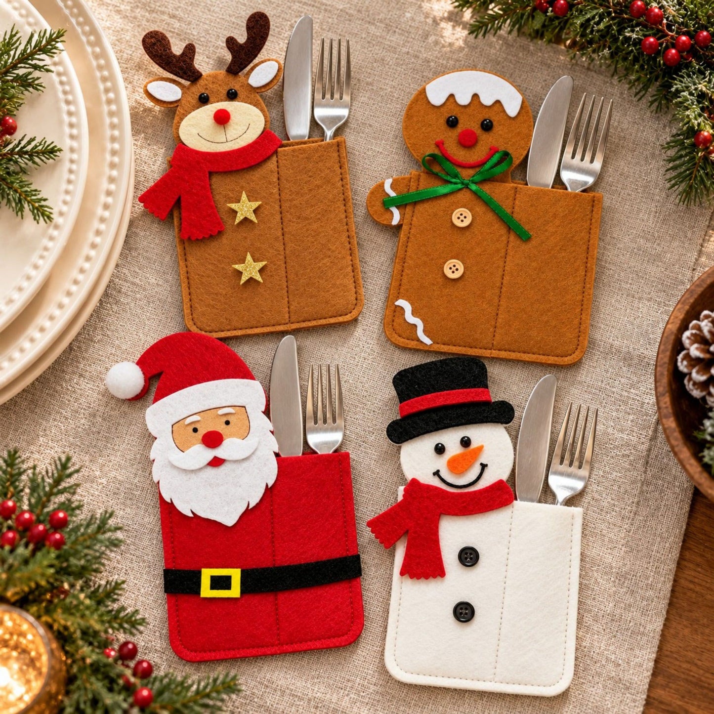 4pk Santa Christmas Silverware Holders