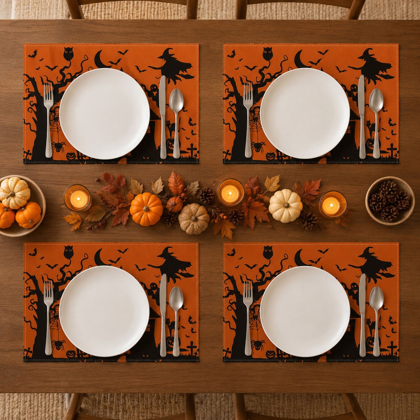 Halloween Ghost Pumpkin Skeleton Placemat Set of 4