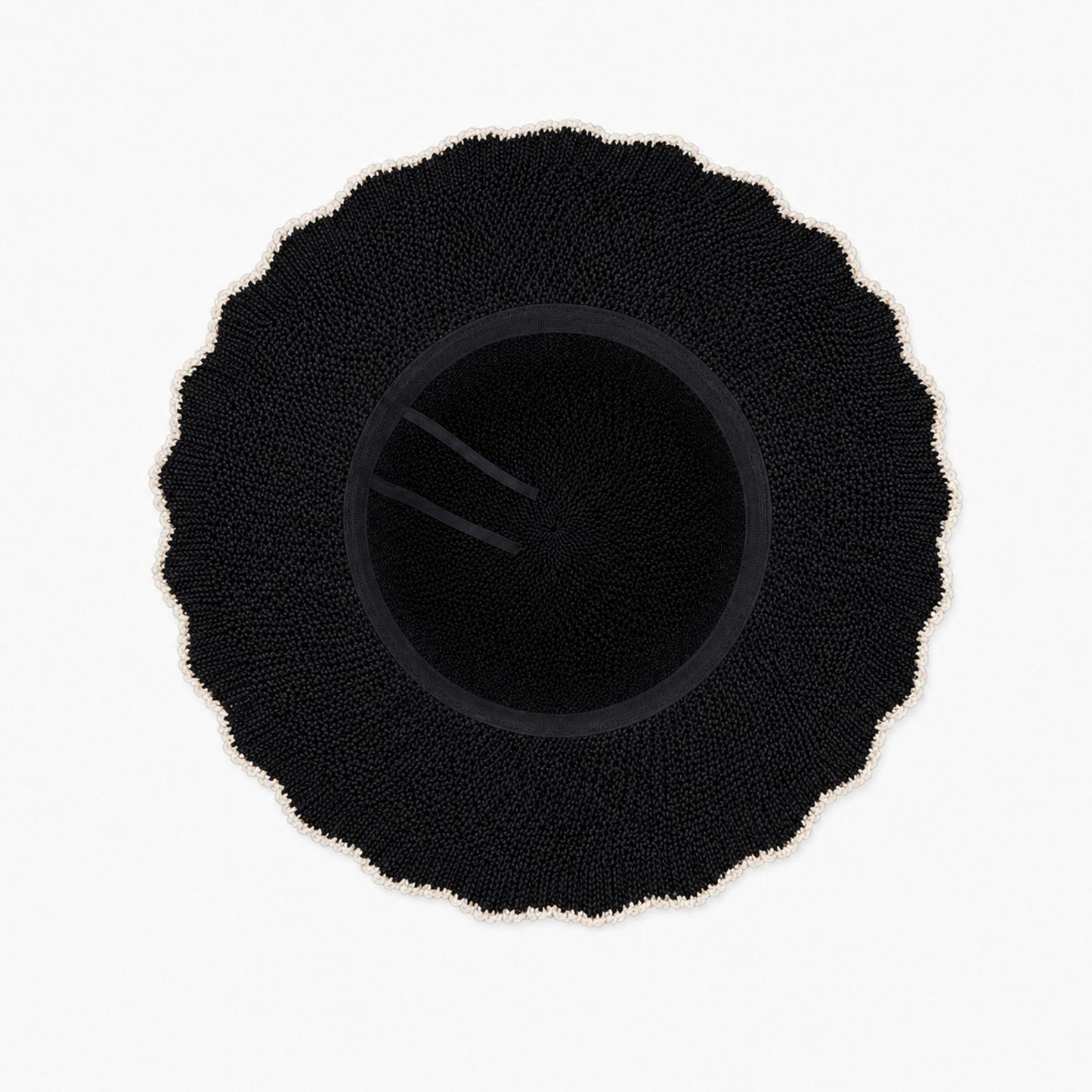 Woven Bucket Hat with Scalloped Brim Ribbon Band and Bow Tie Accent