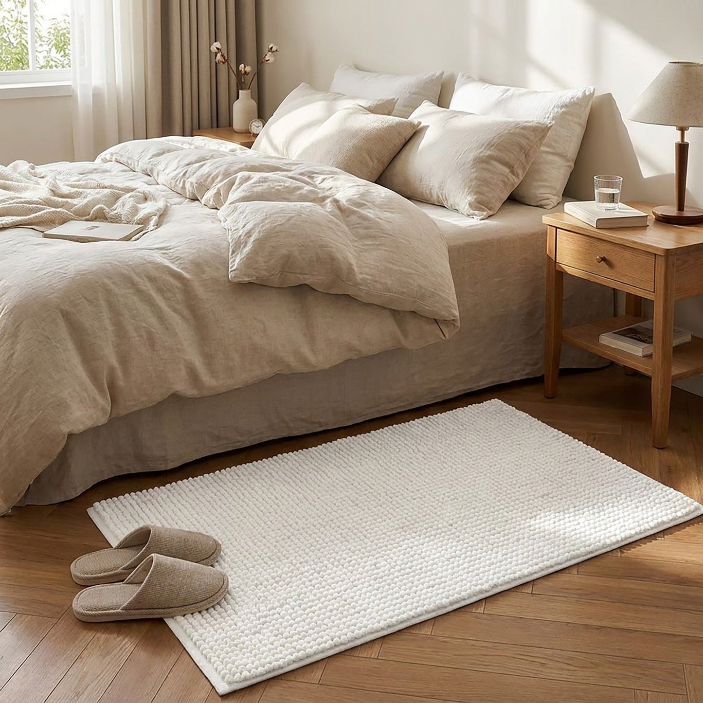 Chenille Bath Mat with Plush Pebble Texture and Non Slip Backing